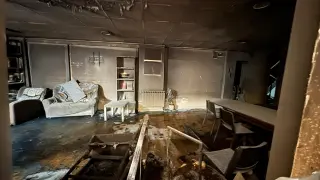 Foto del interior del centro de menores extranjeros de Teruel tras el incendio.